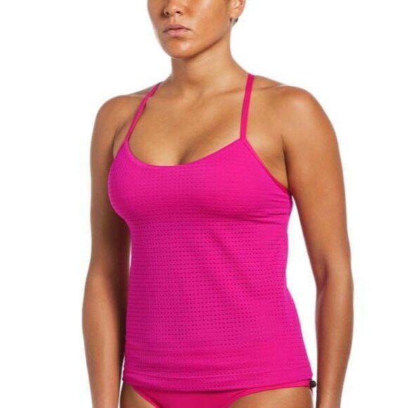 Nike Swim Women s Essential Layered Tankini Top Fireberry Size XS Pink Swim